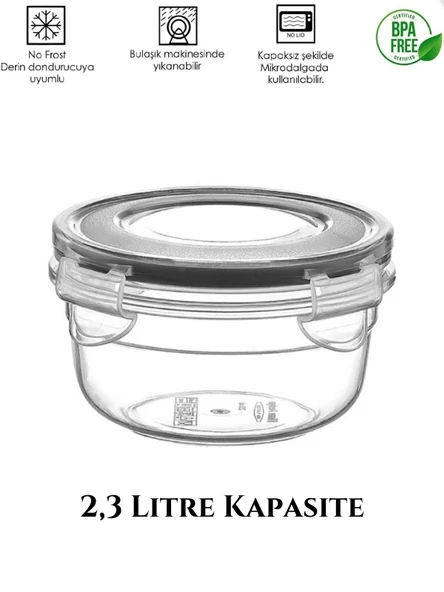 Büyük Boy 2'li Plastik Saklama 1,5 Lt ve 2,3 Lt Kabı Sızdırmaz Kapak Dondurucu Kabı Hava Almaz - 3