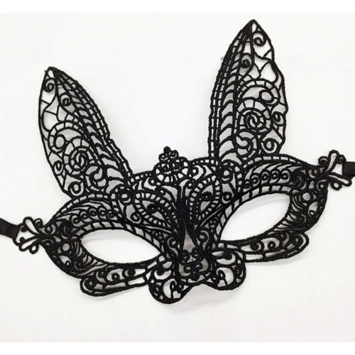 Periboia Siyah Dantel Kesim Balo Parti Maskesi 7 No - 2