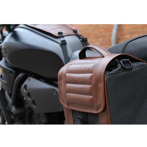 SHAD CAFE RACER KAHVERENGİ RETRO YAN ÇANTA SADDLE BAG X0SR38 - Resim 6