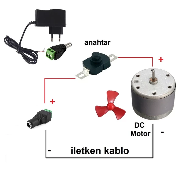 Adaptörlü Anahtarlı Soketli Basit Motor Deney Seti - Öğrenci Elektrik Devresi - Resim 3