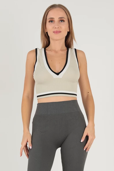 DoReMi Seamless Crop Renk Bloklu Spor Bluz - 7
