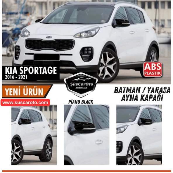 Kia Sportage 2016-2021 Sinyalli Uyumlu Batman Yarasa Ayna Kapağı Piano Black ABS Plastik Sağ Sol Takım ürün görseli 1