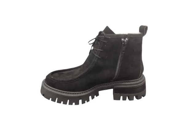 Cudo Kalın Taban Fermuarlı İçi Kürklü Yumuşak İç Pedli Günlük Kadın Süet Bot - 2