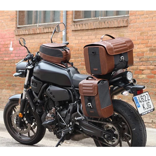 SHAD CAFE RACER KAHVERENGİ RETRO YAN ÇANTA SADDLE BAG X0SR38 - Resim 7