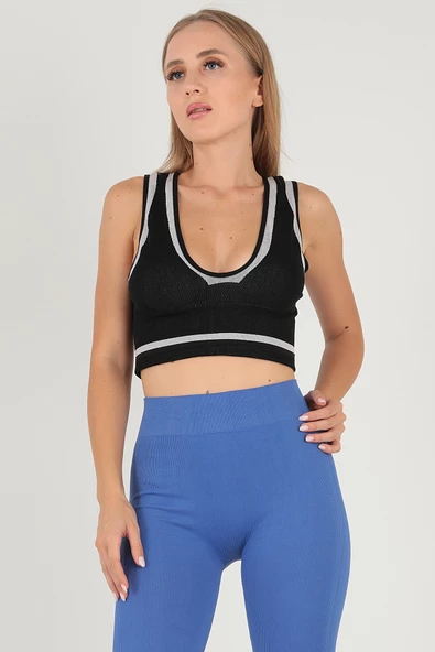 DoReMi Seamless Crop Renk Bloklu Spor Bluz - 2