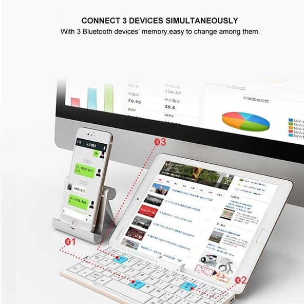 Cbtx B.O.W Katlanabilir Mini iOS-Android-Windows Uyumlu Bluetooth Kablosuz Klavye - 3