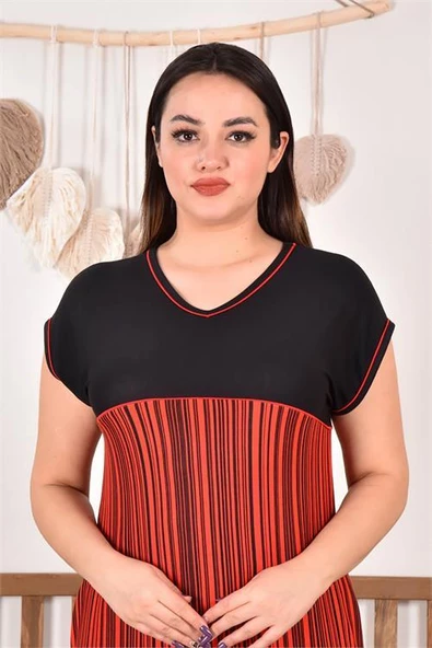 Kadın büyük beden nakışlı viskon elbise DPAYSL92 - Resim 4