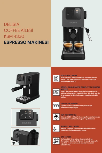 Grundig Ksm 4330 Delisia Coffee Yarı Otomatik Süt Köpürtücülü Espresso Makinesi - 5