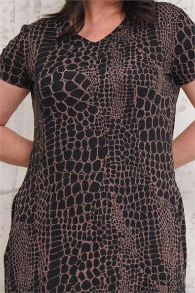 Kadın büyük beden desenli elbise DPNBA011 - Resim 5