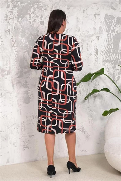 Kadın midi boy likralı büyük beden elbise DPNBA026 - Resim 7