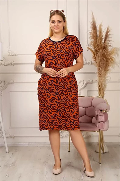 Kadın cepli büyük beden viskon elbise DPMAYSL45 - Resim 2