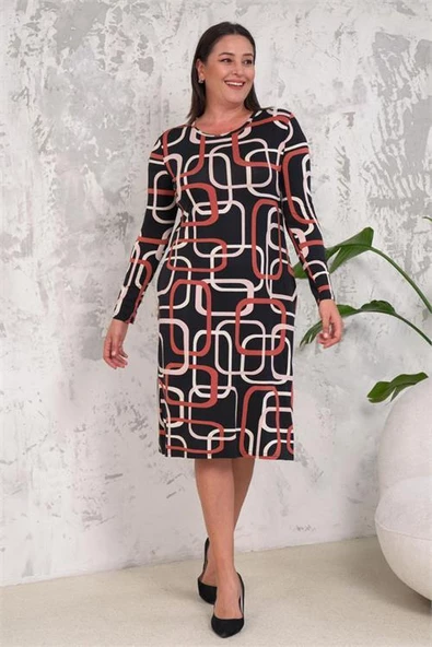 Kadın midi boy likralı büyük beden elbise DPNBA026 - Resim 2