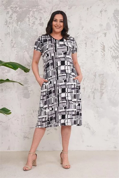 Kadın midi boy büyük beden elbise DPNBA014 - Resim 3