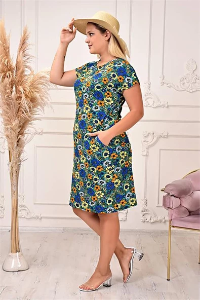 Kadın büyük beden çiçek desenli elbise DPMAYSL71 - Resim 4