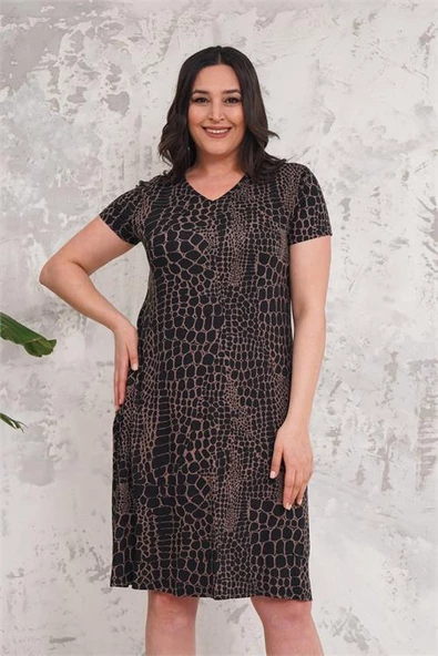 Kadın büyük beden desenli elbise DPNBA011 - Resim 4