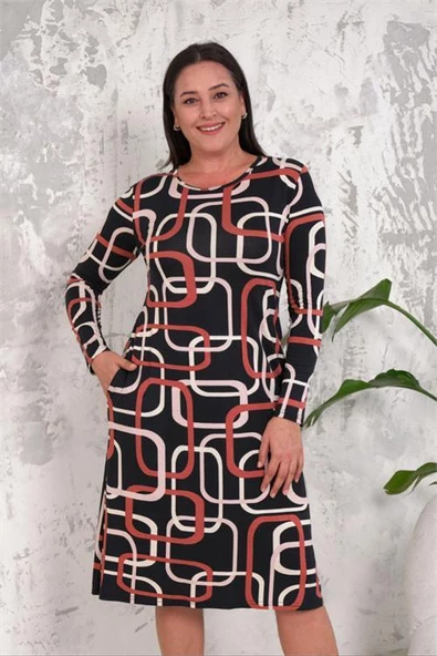 Kadın midi boy likralı büyük beden elbise DPNBA026 - Resim 5