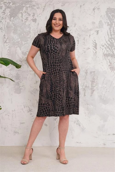 Kadın büyük beden desenli elbise DPNBA011 - Resim 2