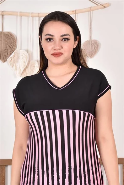 Kadın V-yaka büyük beden elbise DPAYSL86 - 3