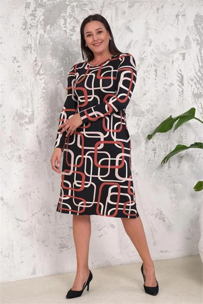 Kadın midi boy likralı büyük beden elbise DPNBA026 - Resim 3