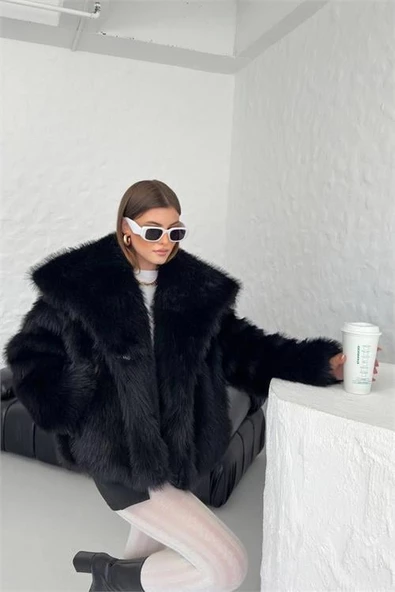 Dipmoda kadın oversize çıtçıtlı ithal kürk mont DPG037 - 5