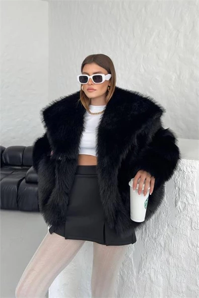 Dipmoda kadın oversize çıtçıtlı ithal kürk mont DPG037 - 4