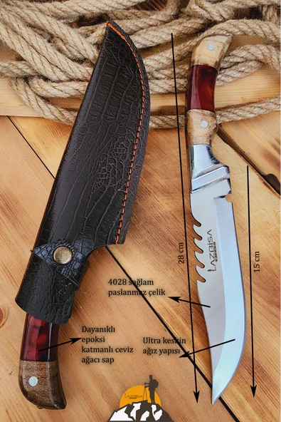Epoksi Ceviz Sap Outdoor Kamp Bıçağı Çakısı Piknik Bıçak Çakı Mutfak Bıçağı Kılıflı ( KMP-02 ) - 4
