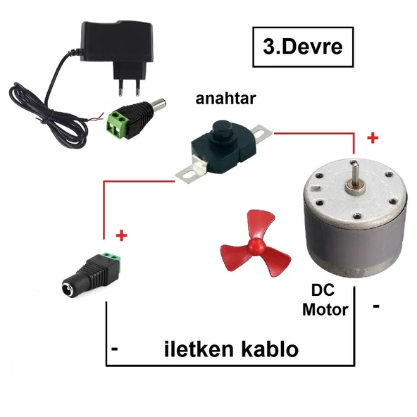 Kutulu 4 in 1 Basit Motor Deney Seti (4 Devre) - Öğrenci Elektrik Devresi - 4