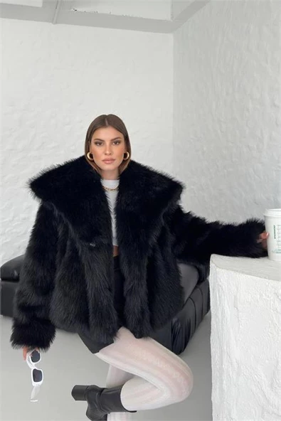 Dipmoda kadın oversize çıtçıtlı ithal kürk mont DPG037 - 2