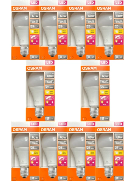 Osram 8.8W (60W) 2700K (Sarı Işık) E27 Duylu Sensörlü Led Ampul (10 Adet)