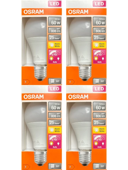 Osram 8.8W (60W) 2700K (Sarı Işık) E27 Duylu Sensörlü Led Ampul (4 Adet)