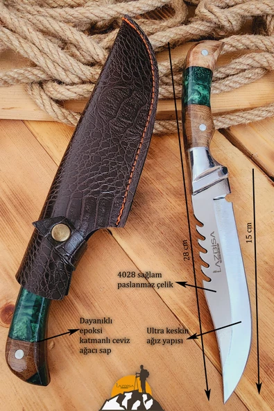 Epoksi Ceviz Sap Outdoor Kamp Bıçağı Çakısı Piknik Bıçak Çakı Mutfak Bıçağı Kılıflı ( KMP-02 ) - 4