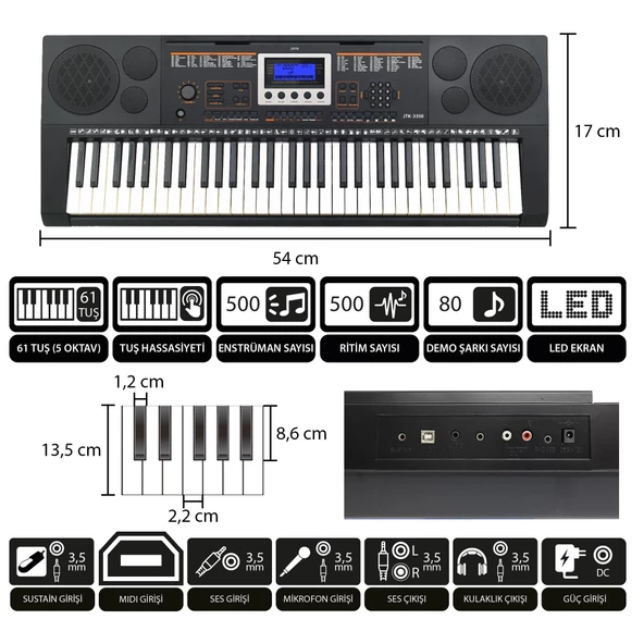 Jwin JTK-3350 61 Tuş Hassasiyetli 5 Oktav Org (Adaptör Hediye) - 5