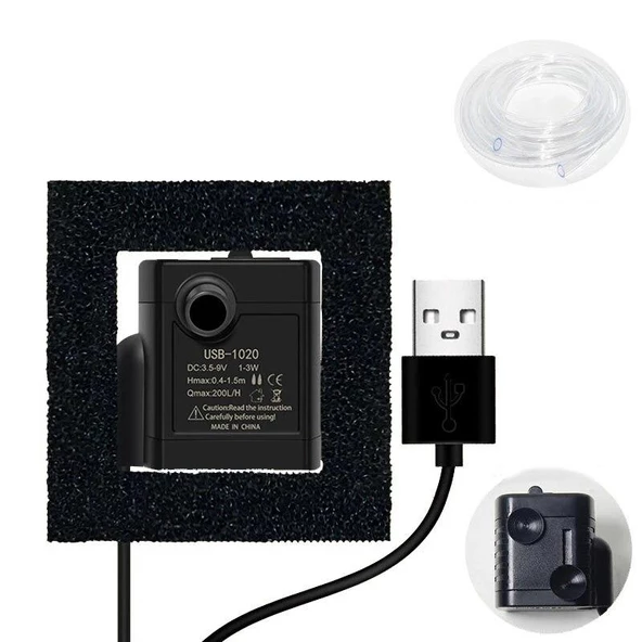 Usb Mini Akvaryum 3.5/9V  1-3W Dalgıç Su Pompası - 4