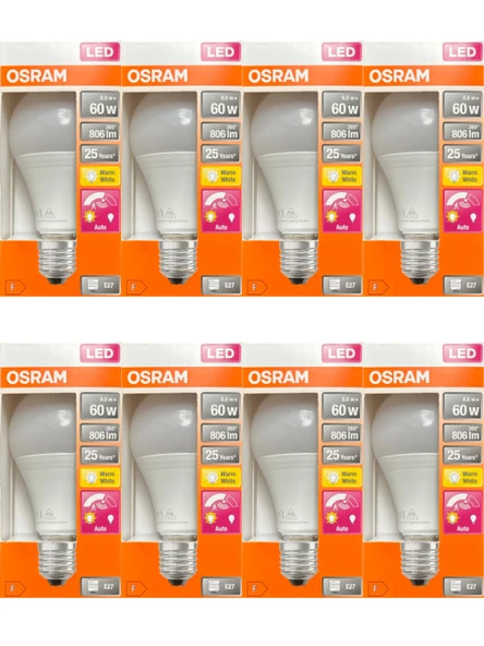 Osram 8.8W (60W) 2700K (Sarı Işık) E27 Duylu Sensörlü Led Ampul (8 Adet)