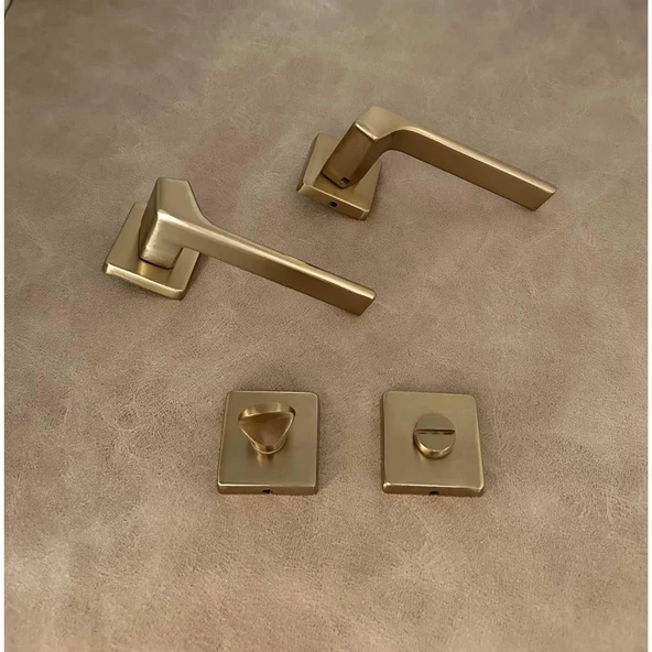 Zey Mat Altın Kare Rozetli Wc Banyo Kapı Kolu 1 Takım - 7