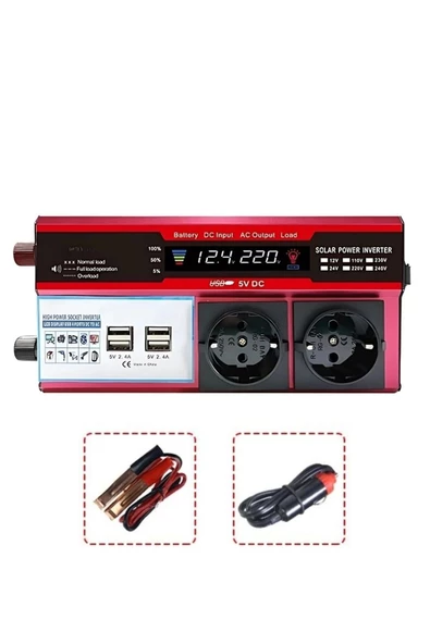 12v 2000w Araç Ve Güneş Enerjisi Uyumlu Modifiye Sinus Inverter Çift Usb Çift Priz Ve Çakmaklıklı (4593)