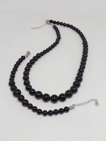 Galaksi Serisi Shungite (Şungit) Taşı Kolye & Bileklik Seti - Resim 5