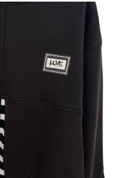 Lsk Kadın Siyah Çizgili Garni Detaylı Sweat 6667 - Resim 2