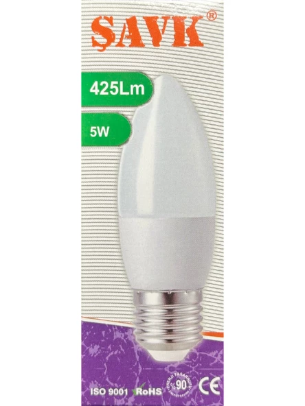 Şavk 5W (37W) 3000K (Sarı Işık) E27 Duylu Led Mum Ampul (2 Adet) - Resim 2