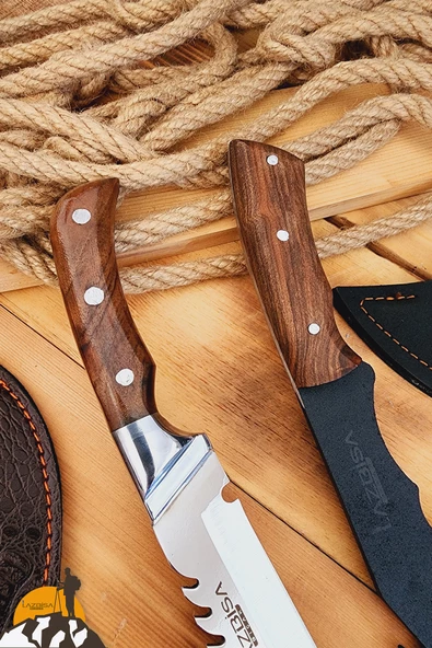Outdoor Balta Kamp Piknik Bıçağı Ceviz Ağaç Sap Kılıflı ( Outlz-02 ) - 2