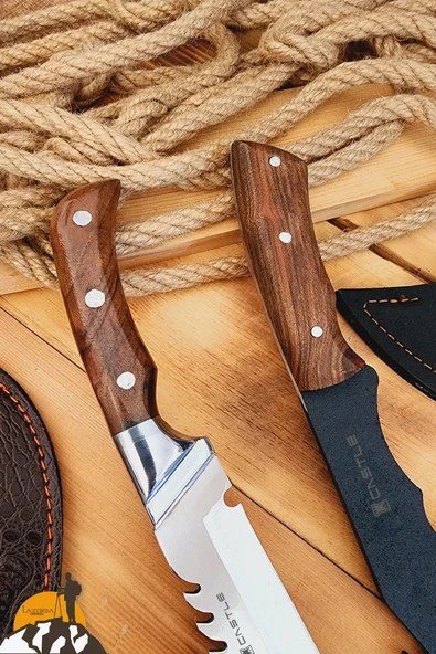 Outdoor Balta Kamp Piknik Bıçağı Ceviz Ağaç Sap Kılıflı ( Outlz-02 ) - 2