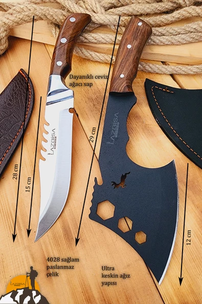Outdoor Balta Kamp Piknik Bıçağı Ceviz Ağaç Sap Kılıflı ( Outlz-02 ) - 4