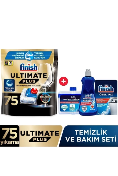 Finish Ultimate Plus Hepsi Bir Arada Bulaşık Makinesi Deterjanı Kapsül Tablet  75 Adet +Temizlik Bakım Seti