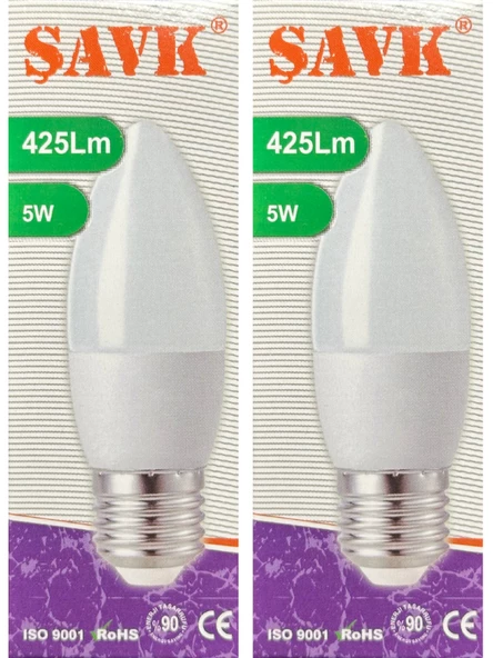 Şavk 5W (37W) 3000K (Sarı Işık) E27 Duylu Led Mum Ampul (2 Adet)