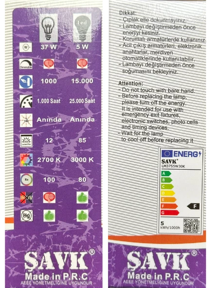 Şavk 5W (37W) 3000K (Sarı Işık) E27 Duylu Led Mum Ampul (4 Adet) - 4