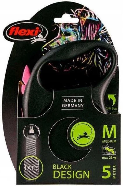 Flexi Black Design Otomatik Şerit Köpek Gezdirme Kayışı 5m [M] (Pembe)