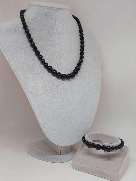 Galaksi Serisi Shungite (Şungit) Taşı Kolye & Bileklik Seti - Resim 2