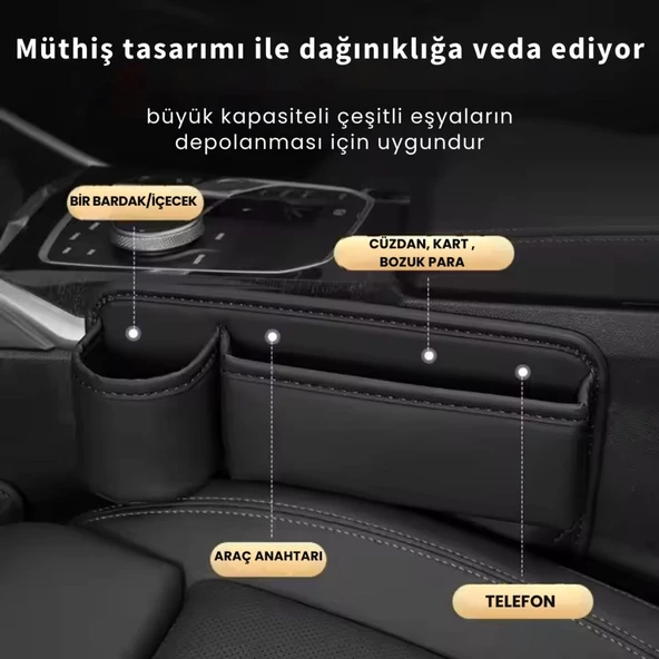 Polham Deri Araç İçi Ön Koltuk Yanı Saklama Kutusu, Telefon, Cüzdan, Bardak Tutucu Düzenleyici Organizer - 4