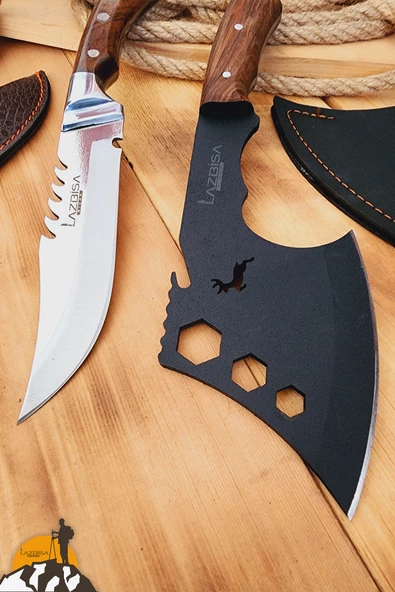 Outdoor Balta Kamp Piknik Bıçağı Ceviz Ağaç Sap Kılıflı ( Outlz-02 ) - 3