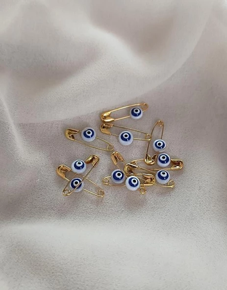 Nazar Boncuklu Sedef  Maşallahlık İğneli 10 Adet 0.8 mm Çeyiz Bohçası İğnesi - 4